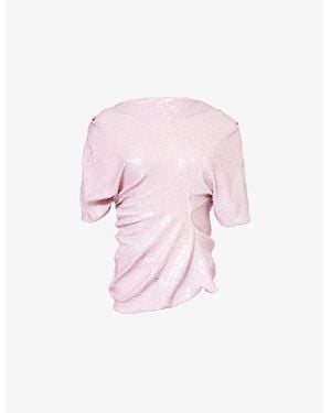 Dries Van Noten Care Short-Sleeve Sequin Top - Pink