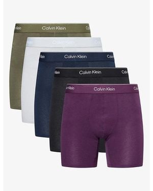 Calvin Klein Blk,Mist,Purp,Sap, Icon Pack Of Five Stretch-Cotton Boxer Briefs - Purple