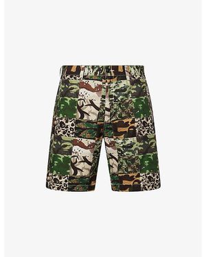 A Bathing Ape Camo-Print Patchwork Cotton Shorts - Green