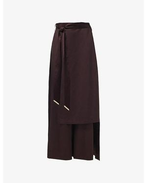 eem Overlay-Skirt Wide Leg Woven Trousers - Brown