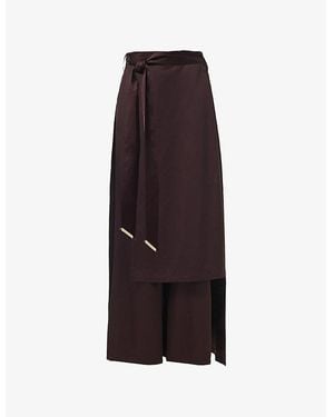 eem Overlay-Skirt Wide Leg Woven Pants - Brown