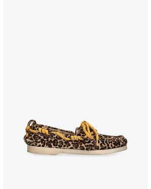 Golden Goose Leopard-Print Leather Boat Shoes - Multicolour