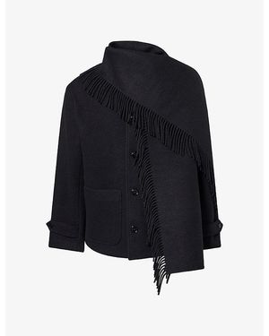 TOTEME Fringed Scarf Wool Jacket - Blue