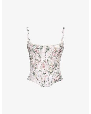 House Of Cb Cadie Ribbon-Print Cotton Corset Top - White