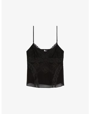 The Kooples V-Neck Sleeveless Lace Top - Black
