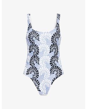 Oceanus X Zandra Rhodes Swirlshell Beaded Swimsuit - Blue