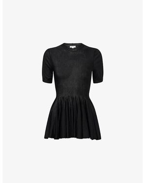 Alaïa Noir Short-Sleeve Peplum Wool Top - Black