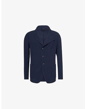Emporio Armani Funnel-Neck Patch-Pocket Jersey Blazer - Blue