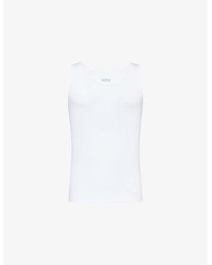 BOSS Embroidered-Logo Sleeveless Pack Of Three Cotton Vests - White