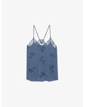 Zadig & Voltaire Christy Floral-Pattern Silk Camisole - Blue