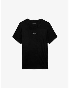 Zadig & Voltaire Marta Diamante-Embellished Short-Sleeve Cotton-Blend T-Shirt - Black