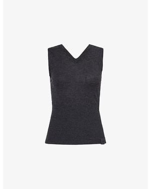 Victoria Beckham V-Neck Open-Back Wool Top - Blue