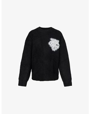The Couture Club Monogram Emblem Round-Neck Knitted Jumper - Black