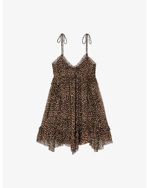 The Kooples Print Sleeveless Woven Mini Dress - Brown