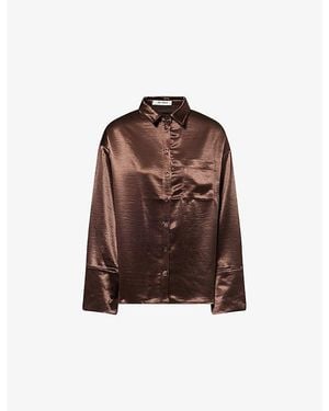 4th & Reckless Zelda Relaxed-Fit Satin Shirt - Brown
