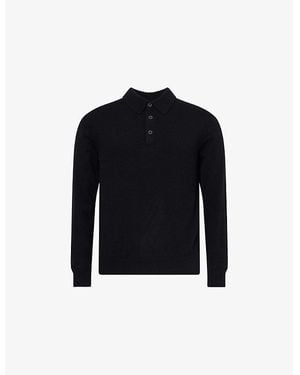 Sunspel Long-Sleeve Cashmere Knitted Polo Shirt - Blue