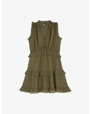 The Kooples Ruffled-Trim V-Neck Woven Mini Dress - Green