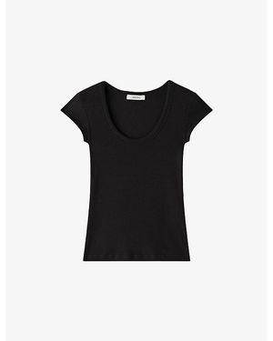 JOSEPH Saba Round-Neck Stretch-Cotton Top - Black
