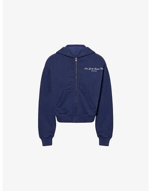 Sporty & Rich Logo-Embroidered Zip-Up Cotton-Jersey Hoody - Blue