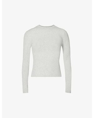 Skims Light Heather Round-Neck Long-Sleeve Stretch-Cotton Jersey Top - White