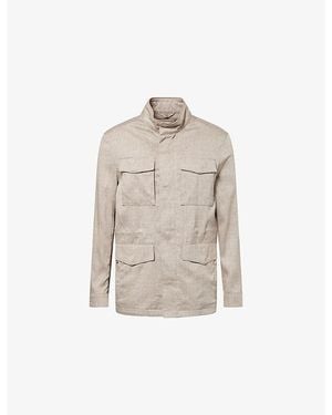 Corneliani High-Neck Long-Sleeve Linen And Wool-Blend Field Jacket - Natural