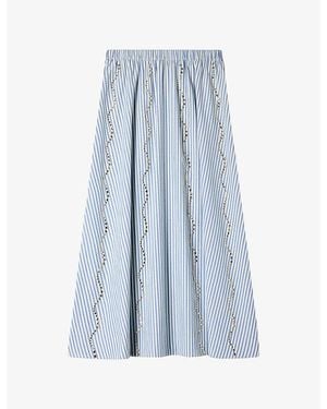Sandro Striped Rhinestone-Embellished Cotton-Blend Maxi Skirt - Blue