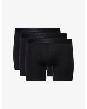 Calvin Klein Mid-Rise Branded Pack Of Three Stretch-Woven Boxer Briefs - Black