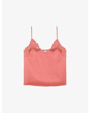 Reiss Joanie Lace-Detail Satin Cami Top - Pink