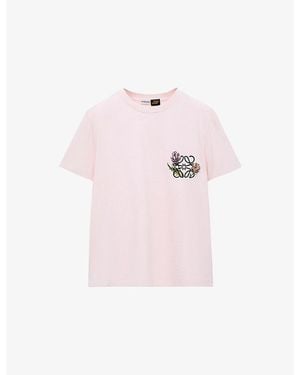 Loewe X Paula's Ibiza Floral Anagram-Embroidered Cotton-Blend T-Shirt - Pink