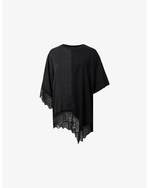 AllSaints Lenny Round-Neck Lace-Embroidered Cotton T-Shirt - Black