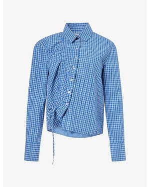 Damson Madder Talia Checked Ruched Cotton Shirt - Blue