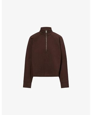 ME+EM Cropped Funnel-Neck Cotton-Jersey Sweatshirt - Brown
