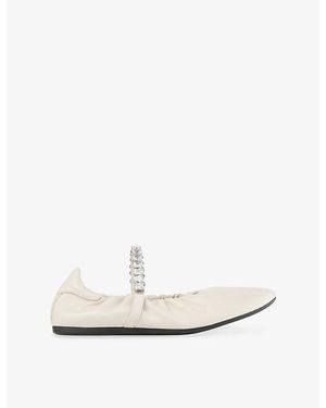 Jimmy Choo Jade Ruched Leather Ballerina Flats - White