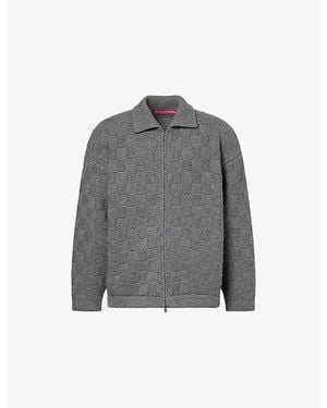 The Elder Statesman Hunter Chequered Knitted Cashmere Jacket - Grey
