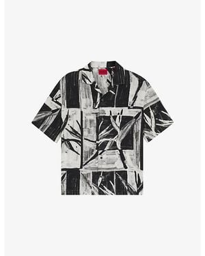 HUGO Oversized Abstract-Print Woven Shirt - Black