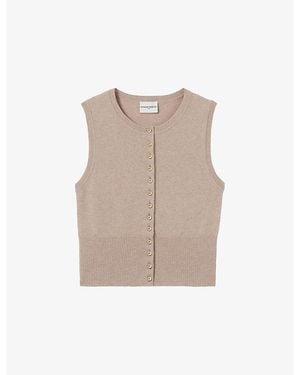 Claudie Pierlot Button-Up Knitted Wool Top - Natural