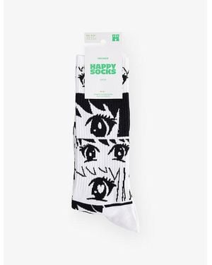 Happy Socks Anime Stripes Crew-Length Cotton-Blend Socks - White