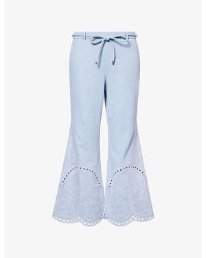 Zimmermann Cropped Wide-Led Embroidered Denim Jeans - Blue