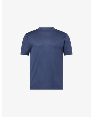 Emporio Armani Logo-Print Crew-Neck Cotton-Jersey T-Shirt - Blue