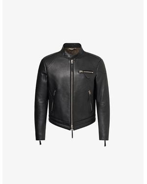 Tom Ford Stand-Collar Long-Sleeve Leather Biker Jacket - Black