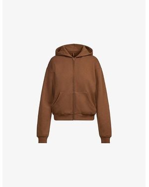 Skims Classic Zip-Up Cotton Fleece Hoody - Brown