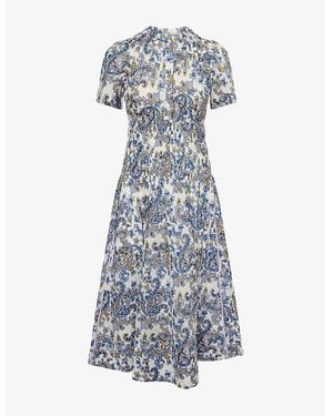 ME+EM Geo Paisley-Print Cotton Midi Dress - Blue