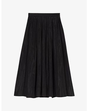 Maje Flared-Skirt High-Rise Woven Maxi Skirt - Black