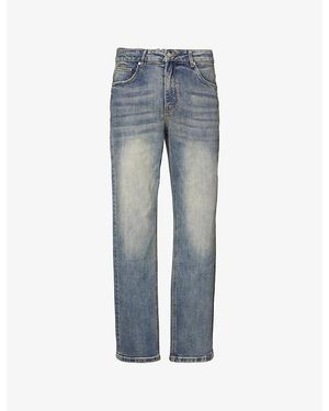Arne Brand-Patch Five-Pockets Straight-Leg Relaxed-Fit Stretch-Denim Jeans - Blue