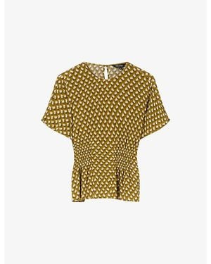 Whistles Shirred Ikat-Spot Woven Blouse - Green