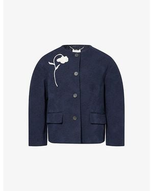 Erdem Flower-Jacquard Cotton-Blend Crop Jacket - Blue