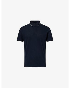Emporio Armani Contrast-Trim Pique Cotton Polo Shirt - Blue