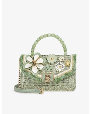 Dune Blooms Flower Woven Top-Handle Bag - Green