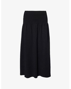 Vince Pleated High-Waist Knitted Midi Skirt - Black