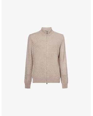 Corneliani Ribbed-Neck Knitted Alpaca And Silk Cardigan - Natural